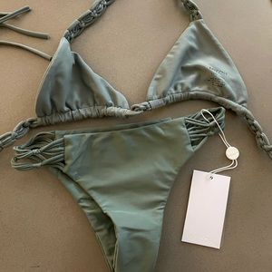 NWT olive green two piece bathing suit